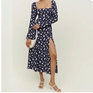 Reformation Sigmund Midi Dress, 2, Blue Splatter Print